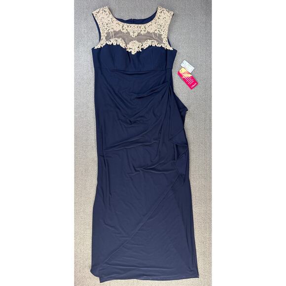 NWT Alex Evenings Formal Dress Max Sleeveless Rhinestone Navy Size 18 - Picture 1 of 7